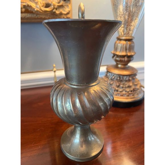 Vintage Brass Pitcher Decorative Pitcher Vase with Handle Swirl Pattern - Picture 2 of 9
